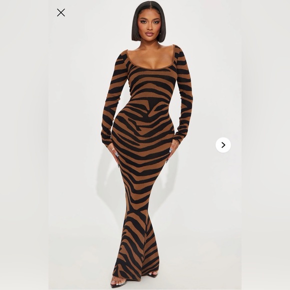 Fashion Nova Dresses & Skirts - Fashion Nova Zebra Print Long Sleeve Dress Black and Brown Size Medium